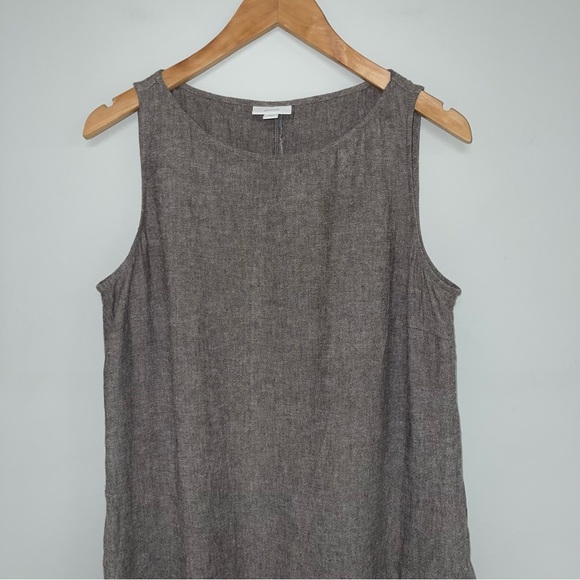 J Jill Linen Dress Size Medium Petite Grey Taupe Midi Asymmetrical Flowy Neutral - Picture 3 of 8